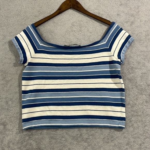 NEW Lauren Ralph Lauren Womens XL Striped Off-The-Should Multi color Crop H692 - Picture 3 of 8